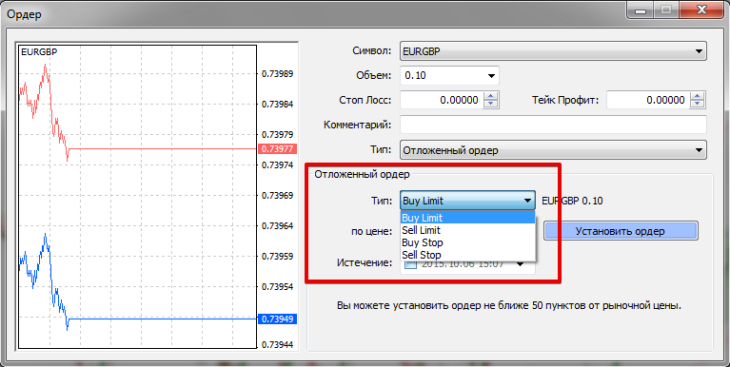 Выбор отложенного ордера Buy Limit