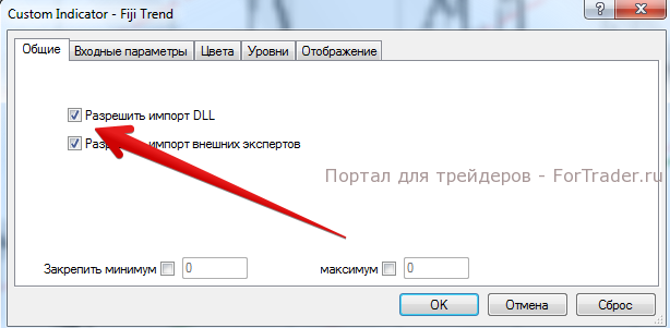 Рис. 7. Окно настроек форекс индикатора.