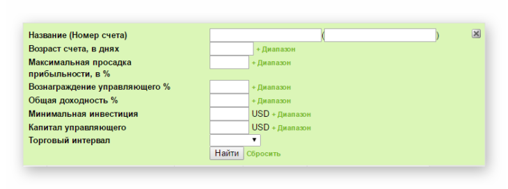 Собственный фильтр ПАММ рейтинга