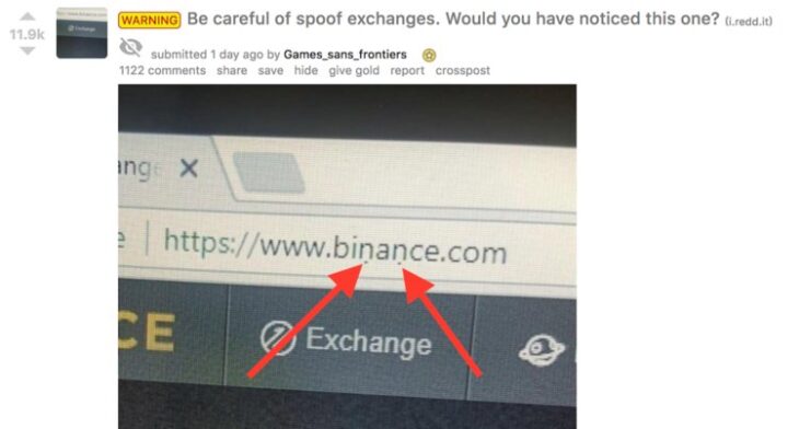 Как может выглядеть поддельный сайт криптобиржи. Фото пользователя evantbyrne, Reddit.